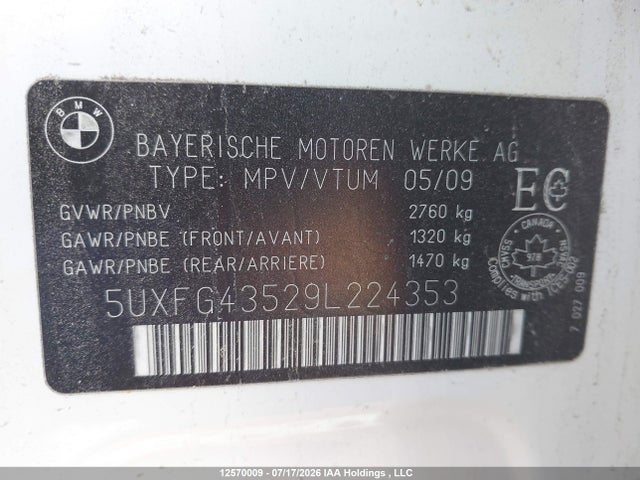 Aukcja sprzedaży 2009 Bmw X6 Xdrive35i, vin: 5UXFG43529L224353, numer aukcji: 12570009