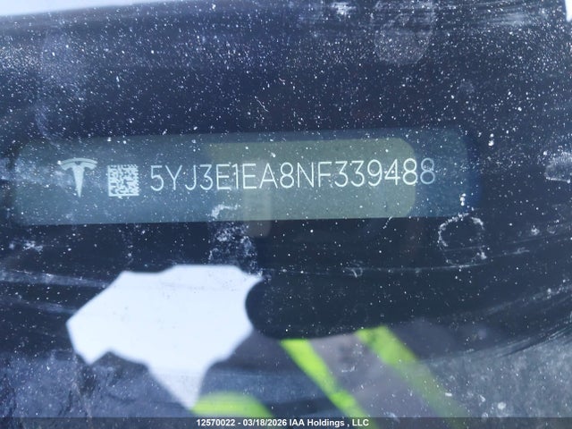5YJ3E1EA8NF339488 Tesla Model 3 Rwd/standard Range