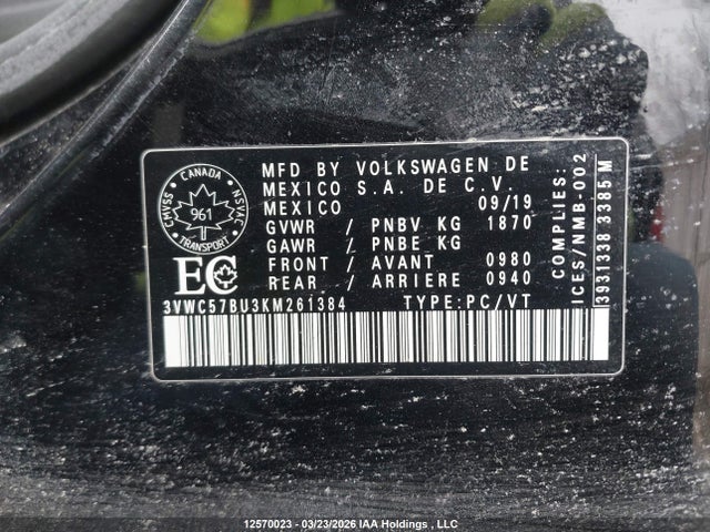 3VWC57BU3KM261384 Volkswagen Jetta