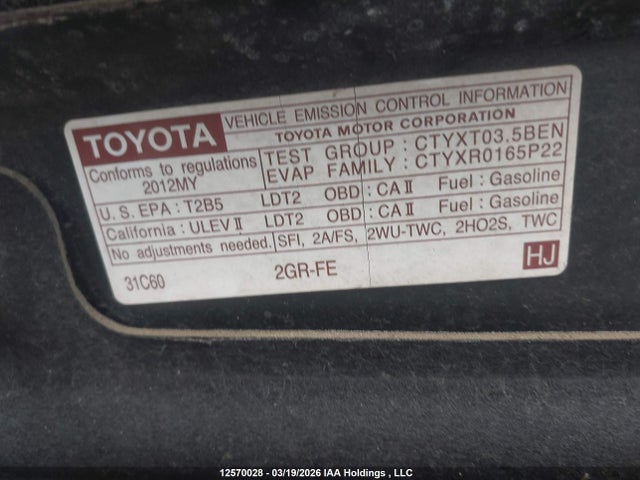 2012 Toyota Sienna V6 7 Passenger მანქანა იყიდება აუქციონზე, vin: 5TDZK3DC0CS228346, აუქციონის ნომერი: 12570028