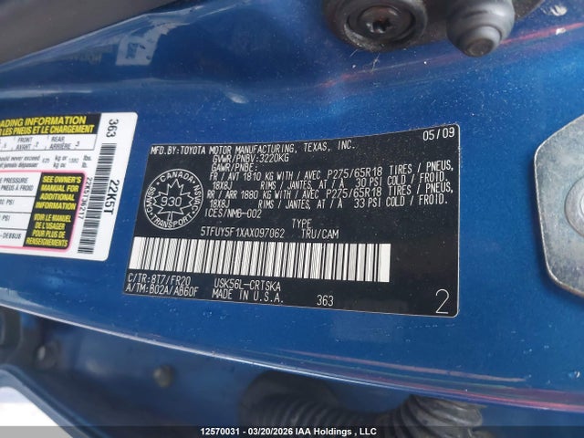 Aukcja sprzedaży 2010 Toyota Tundra, vin: 5TFUY5F1XAX097062, numer aukcji: 12570031