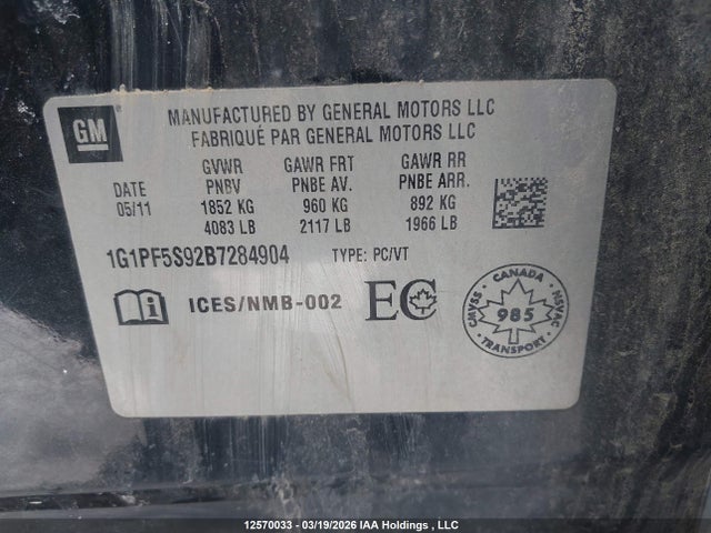 Продажа на аукционе авто 2011 Chevrolet Cruze, vin: 1G1PF5S92B7284904, номер лота: 12570033