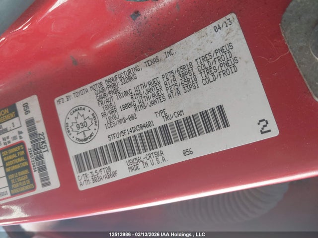 Aukcja sprzedaży 2013 Toyota Tundra Sr5 5.7l V8, vin: 5TFUY5F14DX304601, numer aukcji: 12513986