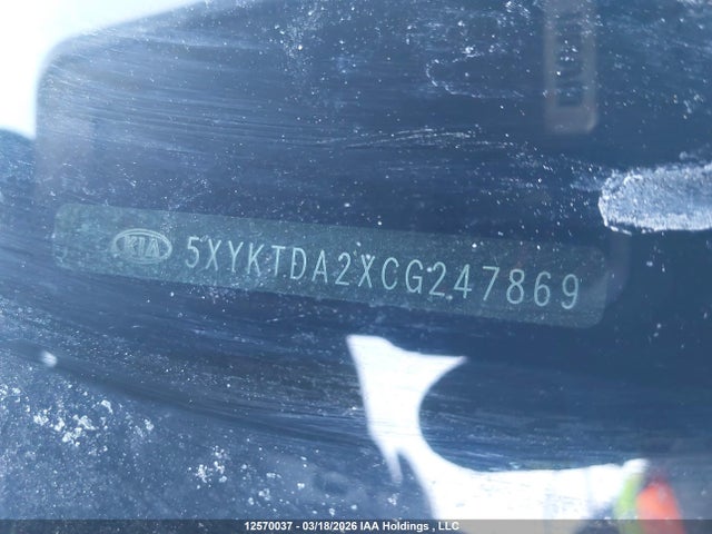 12570037 :رقم المزاد ، 5XYKTDA2XCG247869 vin ، 2012 Kia Sorento Lx مزاد بيع