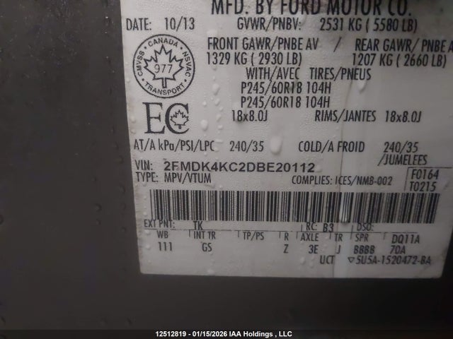 Продажа на аукционе авто 2013 Ford Edge Limited, vin: 2FMDK4KC2DBE20112, номер лота: 12512819