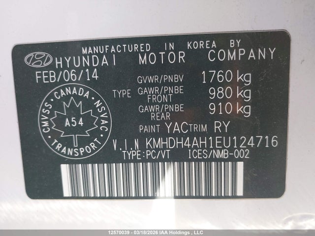 KMHDH4AH1EU124716 Hyundai Elantra Se/sport/limited