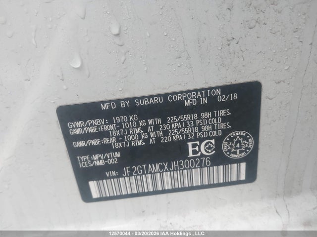 JF2GTAMCXJH300276 Subaru Crosstrek Limited