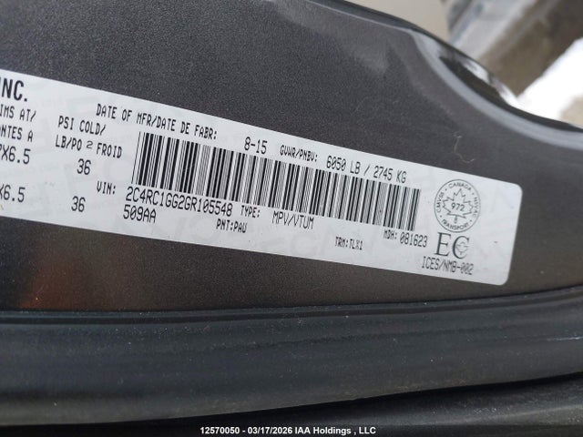 2016 Chrysler Town & Country მანქანა იყიდება აუქციონზე, vin: 2C4RC1GG2GR105548, აუქციონის ნომერი: 12570050