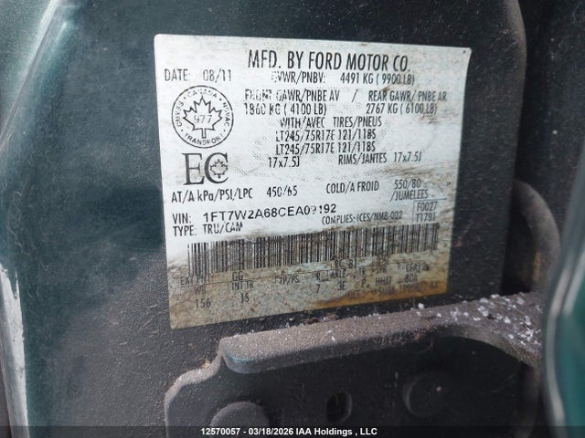 Продажа на аукционе авто 2012 Ford F-250 Xl, vin: 1FT7W2A68CEA09192, номер лота: 12570057