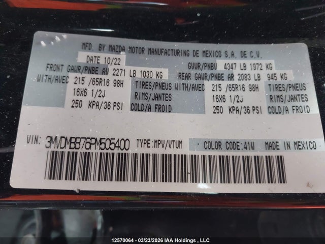 12570064 :رقم المزاد ، 3MVDMBB76PM505400 vin ، 2023 Mazda Cx-30 Gx مزاد بيع