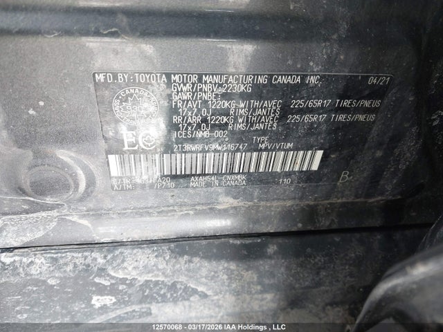2T3RWRFV9MW116747 Toyota Rav4 Hybrid Xle