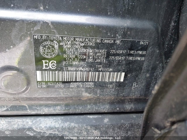 2T3RWRFV9MW116747 Toyota Rav4 Hybrid Xle