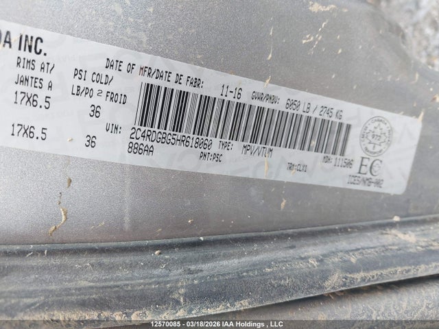 Aukcja sprzedaży 2017 Dodge Grand Caravan, vin: 2C4RDGBG5HR618060, numer aukcji: 12570085