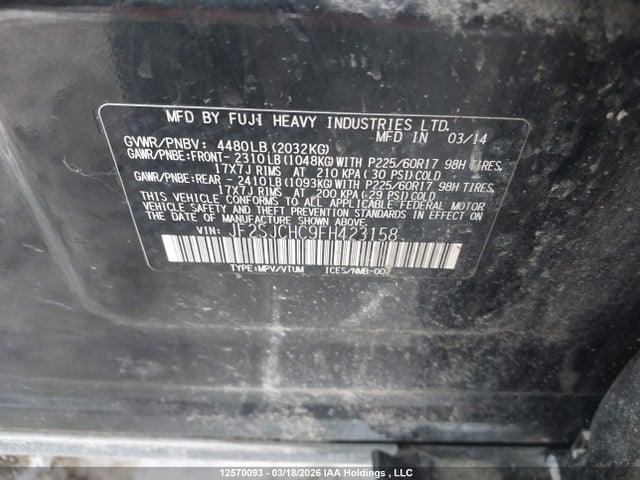 12570093 :رقم المزاد ، JF2SJCHC9FH423158 vin ، 2015 Subaru Forester 2.5i Touring Package مزاد بيع