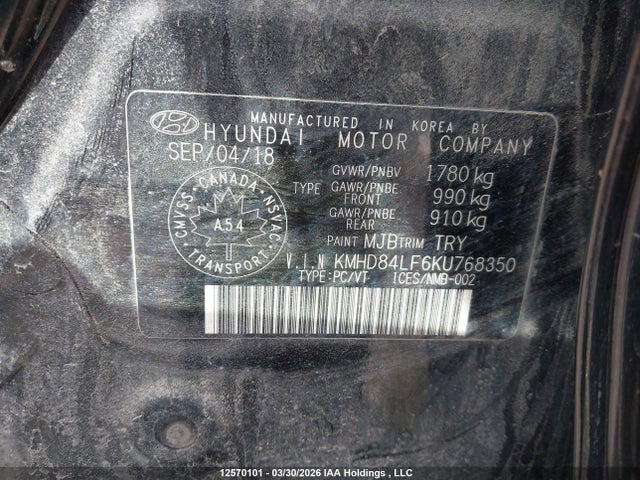 KMHD84LF6KU768350 Hyundai Elantra