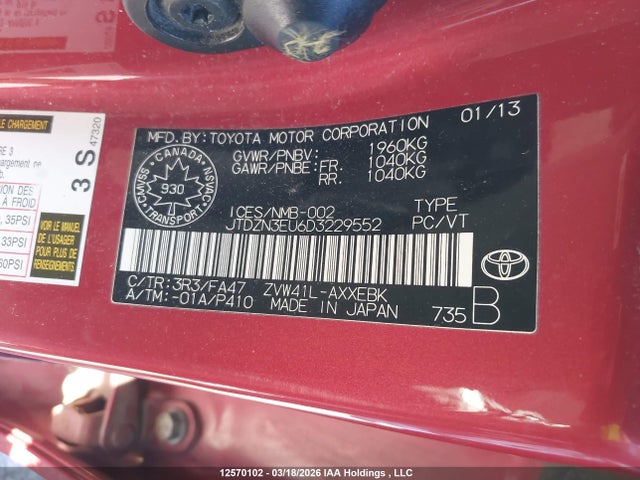 Aukcja sprzedaży 2013 Toyota Prius V, vin: JTDZN3EU6D3229552, numer aukcji: 12570102