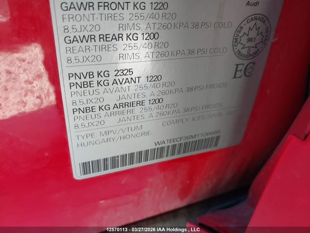 Aukcja sprzedaży 2021 Audi Q3 45 Progressiv, vin: WA1EECF36M1106666, numer aukcji: 12570113