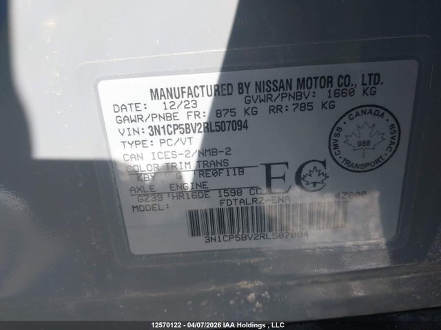 Aukcja sprzedaży 2024 Nissan Kicks, vin: 3N1CP5BV2RL507094, numer aukcji: 12570122