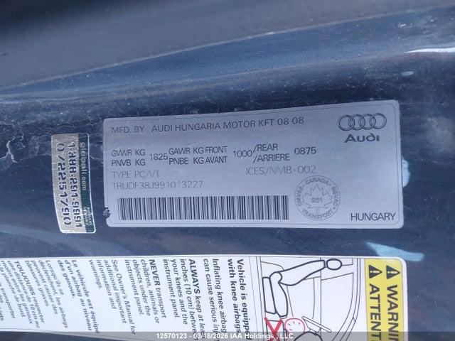 Продаж на аукціоні авто 2009 Audi Tt, vin: TRUDF38J991013227, номер лоту: 12570123
