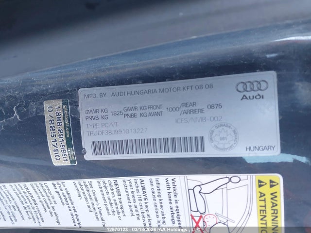 Продаж на аукціоні авто 2009 Audi Tt, vin: TRUDF38J991013227, номер лоту: 12570123