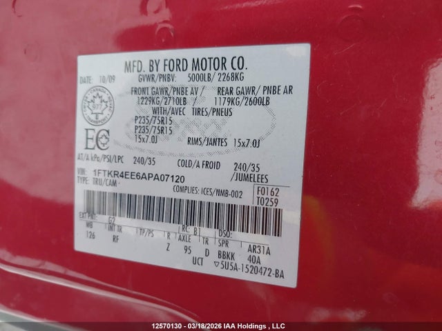 Продаж на аукціоні авто 2010 Ford Ranger Super Cab, vin: 1FTKR4EE6APA07120, номер лоту: 12570130