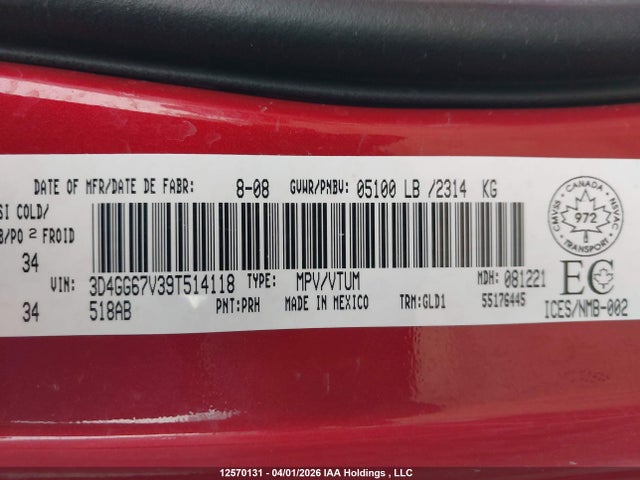 Aukcja sprzedaży 2009 Dodge Journey R/t, vin: 3D4GG67V39T514118, numer aukcji: 12570131