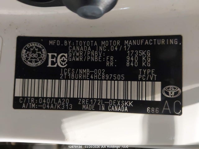2T1BURHE4HC897505 Toyota Corolla L/le/xle/se/xse
