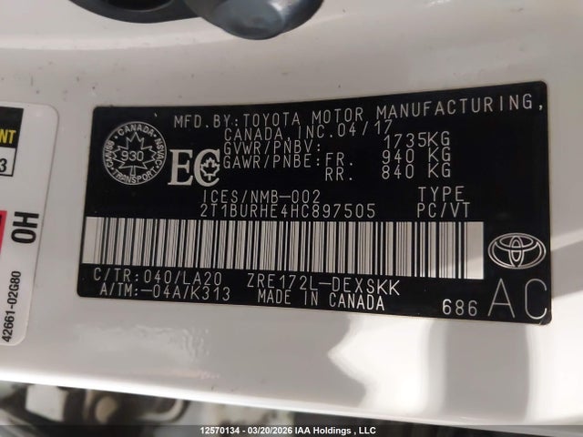 2T1BURHE4HC897505 Toyota Corolla L/le/xle/se/xse
