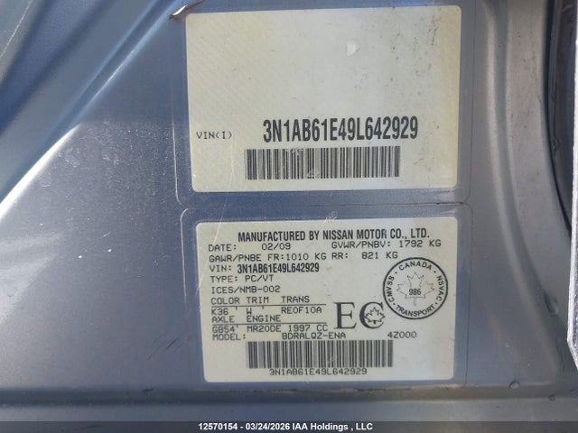 Продажа на аукционе авто 2009 Nissan Sentra 2.0, vin: 3N1AB61E49L642929, номер лота: 12570154