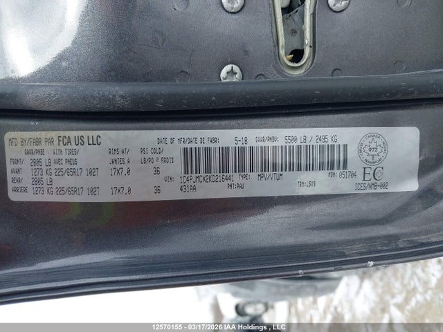 Продаж на аукціоні авто 2019 Jeep Cherokee North, vin: 1C4PJMCX2KD216441, номер лоту: 12570155