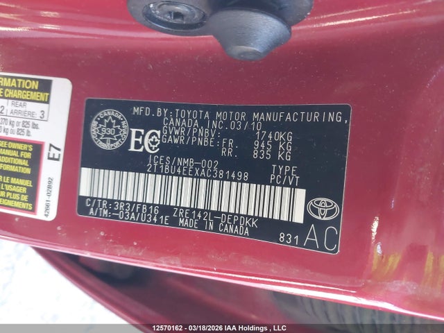 Aukcja sprzedaży 2010 Toyota Corolla Ce, vin: 2T1BU4EEXAC381498, numer aukcji: 12570162