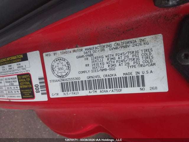 Aukcja sprzedaży 2008 Toyota Tacoma Access Cab, vin: 5TEUU42N68Z555360, numer aukcji: 12570171