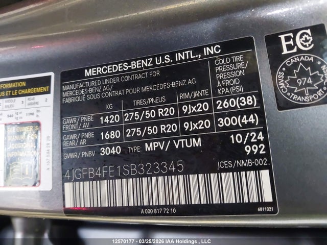 Aukcja sprzedaży 2025 Mercedes-benz Gle 350 4matic, vin: 4JGFB4FE1SB323345, numer aukcji: 12570177