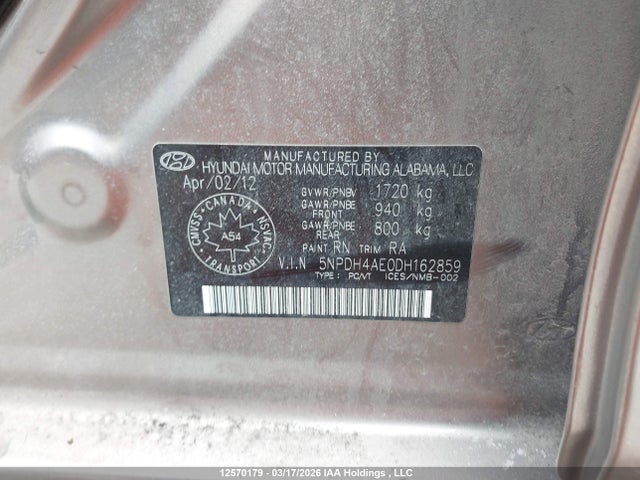 12570179 :رقم المزاد ، 5NPDH4AE0DH162859 vin ، 2013 Hyundai Elantra Gls/limited مزاد بيع