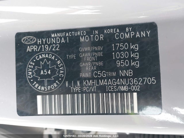 KMHLM4AG4NU362705 Hyundai ELANTRA SEL