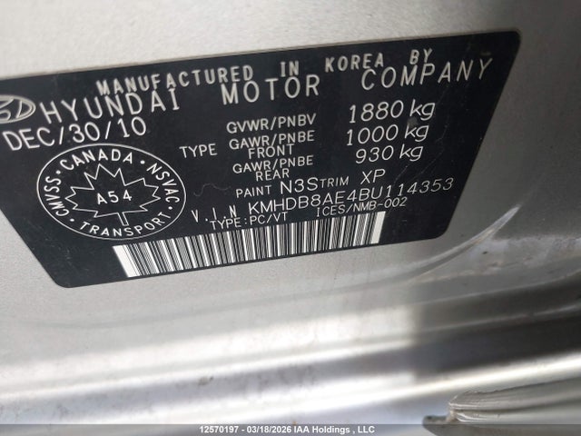Продаж на аукціоні авто 2011 Hyundai Elantra Touring Gls, vin: KMHDB8AE4BU114353, номер лоту: 12570197