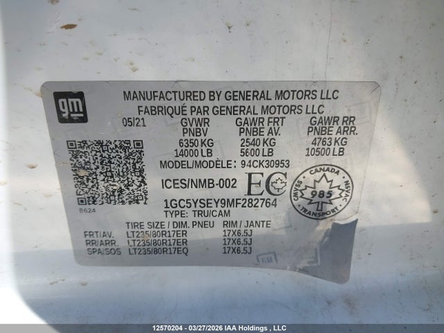 1GC5YSEY9MF282764 Chevrolet Silverado 3500hd Work Truck