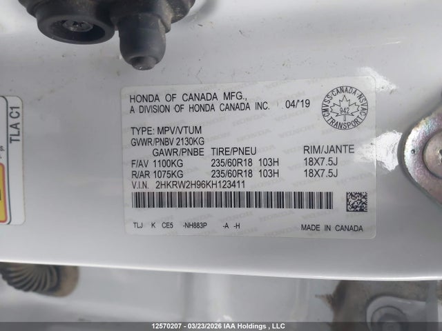 Aukcja sprzedaży 2019 Honda Cr-v Touring, vin: 2HKRW2H96KH123411, numer aukcji: 12570207