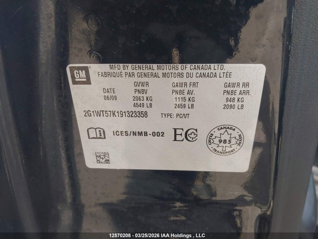 Aukcja sprzedaży 2009 Chevrolet Impala 1lt, vin: 2G1WT57K191323358, numer aukcji: 12570208