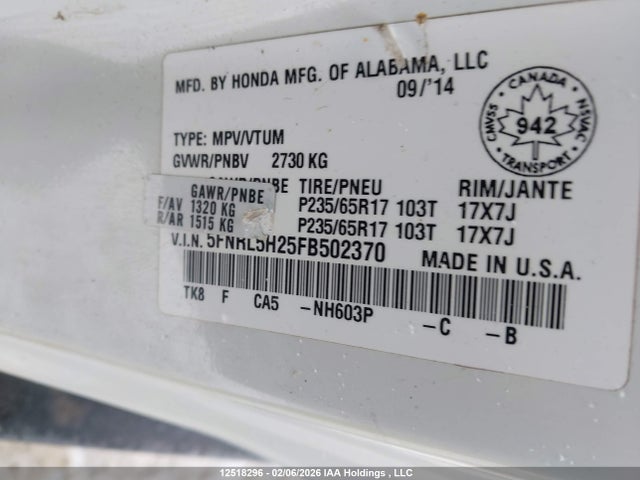 Aukcja sprzedaży 2015 Honda Odyssey Lx, vin: 5FNRL5H25FB502370, numer aukcji: 12518296