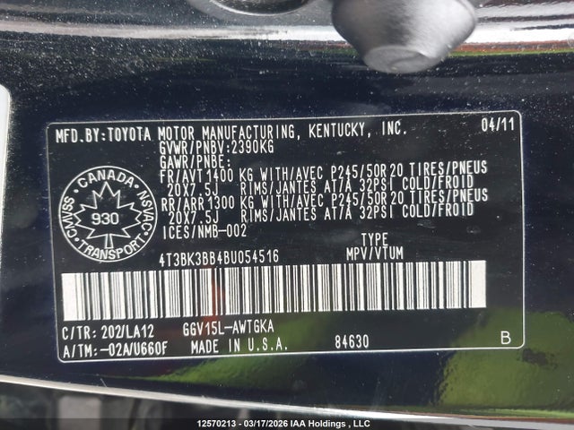 Продаж на аукціоні авто 2011 Toyota Venza, vin: 4T3BK3BB4BU054516, номер лоту: 12570213
