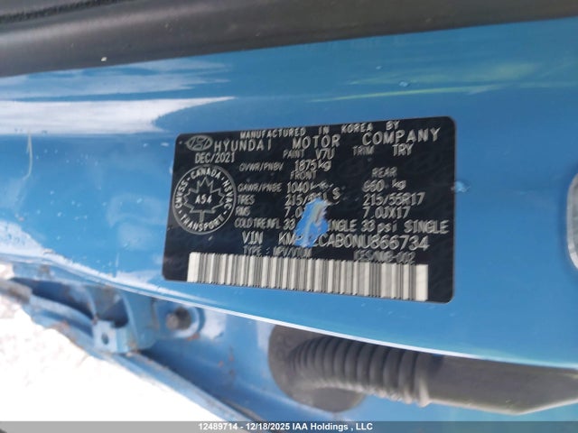 12489714 :رقم المزاد ، KM8K2CAB0NU866734 vin ، 2022 Hyundai Kona Preferred Awd Special Edition مزاد بيع