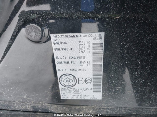 Продаж на аукціоні авто 2020 Nissan Rogue, vin: 5N1AT2MV2LC715390, номер лоту: 12544463