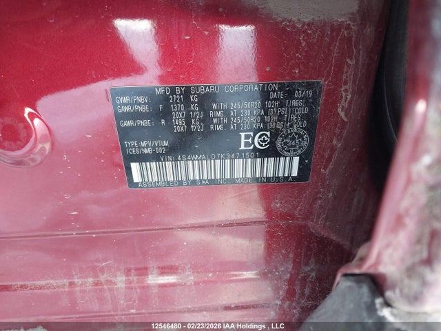 4S4WMALD7K3471501 Subaru Ascent Limited