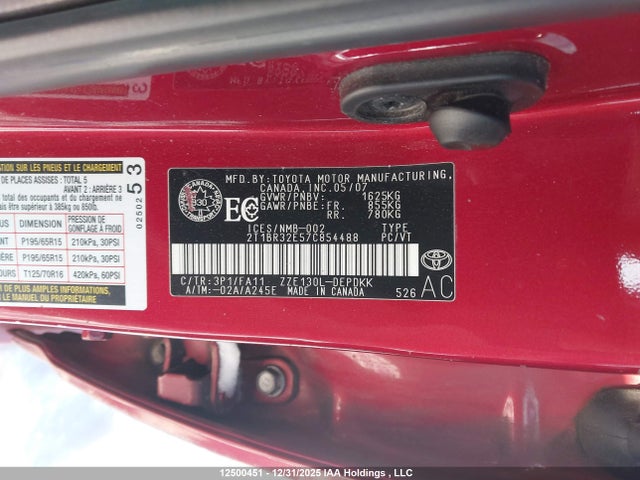 Продажа на аукционе авто 2007 Toyota Corolla Ce/le/sport, vin: 2T1BR32E57C854488, номер лота: 12500451
