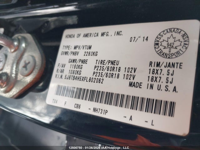 5J8TB4H5XFL802062 Acura Rdx Tech Package