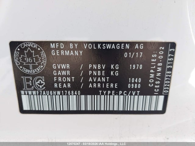 WVWWF7AU6HW176840 Volkswagen Golf R 2.0 Tsi