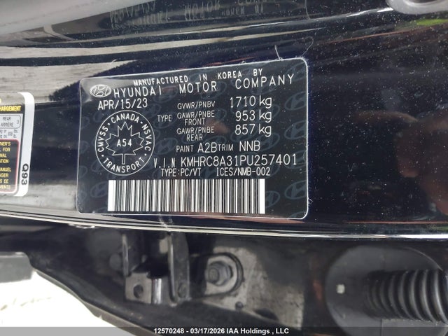 Продаж на аукціоні авто 2023 Hyundai Venue Sel/limited, vin: KMHRC8A31PU257401, номер лоту: 12570248