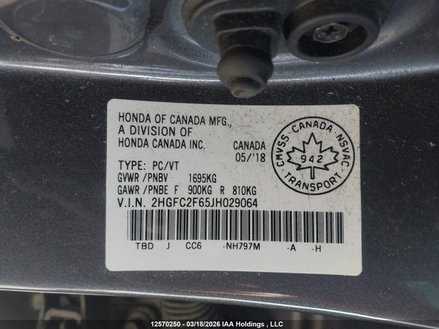 2018 Honda Civic მანქანა იყიდება აუქციონზე, vin: 2HGFC2F65JH029064, აუქციონის ნომერი: 12570250