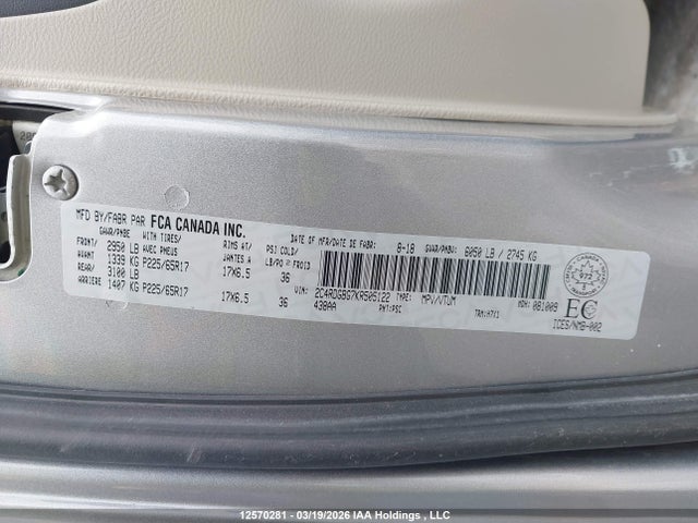 Aukcja sprzedaży 2019 Dodge Grand Caravan Cvp/sxt, vin: 2C4RDGBG7KR505122, numer aukcji: 12570281